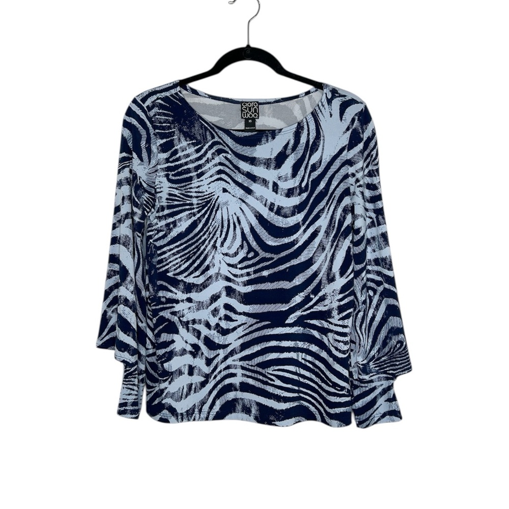 CLARA SUN WOO blue Zebra print Cutout sleeve top size XS
